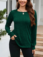 Texture Round Neck Long Sleeve Knit Top