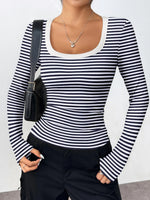 Striped Long Sleeve Scoop Neck T-Shirt