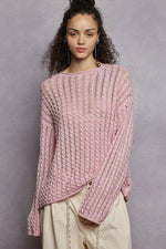 POL Openwork Round Neck Knit Top with Shiny Detail