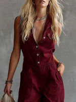Sleeveless Button-Down Wide-Leg Jumpsuit