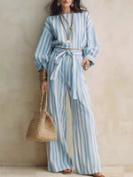 Striped Long Sleeve Top and Pants Two-Piece Set
