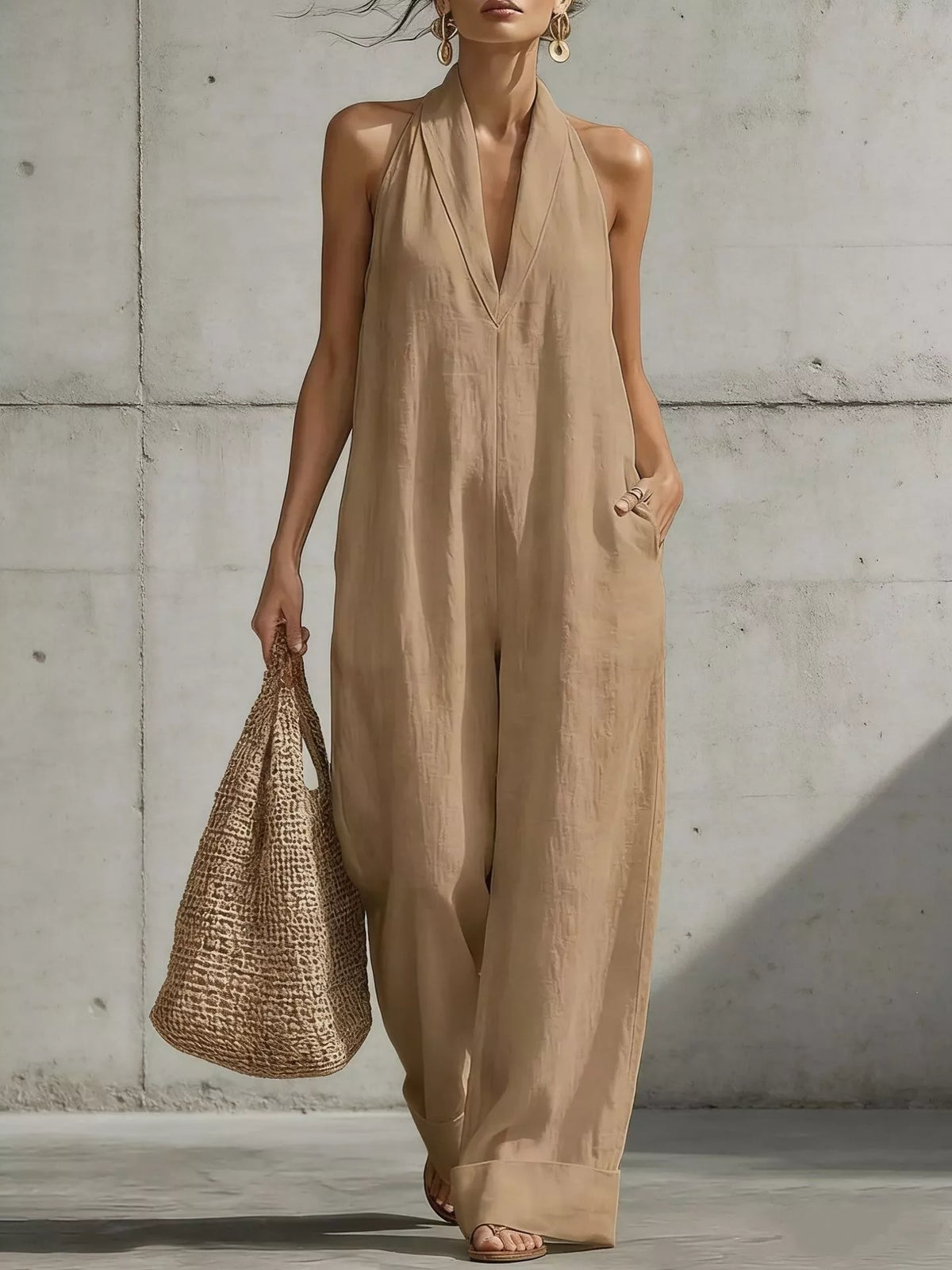 Full Size Halter Neck Wide-Leg Jumpsuit Plus Size