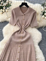 Button Front Short Sleeve Knit Dress