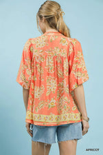 Umgee Apricot Floral Boho Blouse