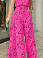 Halter Neck Abstract Print Wide Leg Jumpsuit
