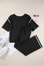 Contrast Trim Round Neck Top and Pants Set