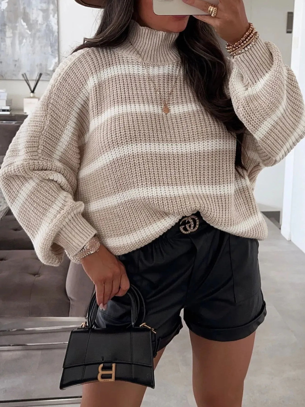 Striped Turtleneck Long Sleeve Sweater