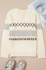 V-Neck Knit Long Sleeve Sweater
