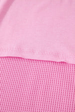 Solid Color Raw Seam Waffled Patchwork Casual T Shirt