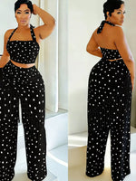 Polka Dot Halter Neck Cami and Fringe Trim Pants Set