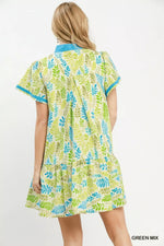 Umgee Leaf Print Flutter Sleeve Tiered Mini Dress
