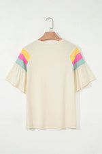 Color Block Stitched Sleeve Loose T Shirt