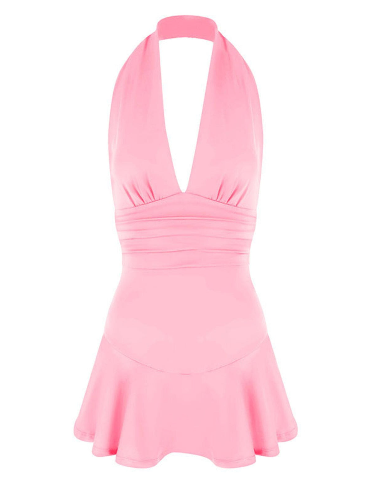 Halter Neck Ruffle Hem Mini Dress
