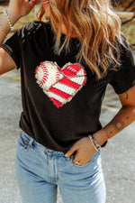 Baseball Distressed Heart Short Sleeve T Shirt