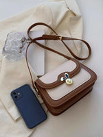 Rabbit Decor Color Block Flap Crossbody Bag