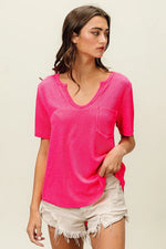 BiBi Waved Rib U Neck Top With Front Pocket