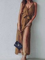 Slit Printed Surplice Midi Dress