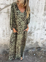 Full Size Printed V-Neck Dress with Pockets Plus Size