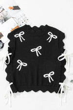 Bow Side Ties Scalloped Hem Cap Sleeve Sweater