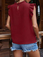 Frill Mock Neck Ruffled Cap Sleeve Blouse