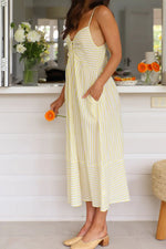 Smocked Back Striped Sleeveless Midi Dress