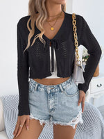 Crochet Knit Tie Front Cropped Cardigan
