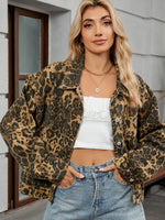 Leopard Print Button Up Denim Jacket
