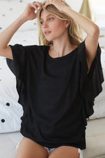 BiBi Thermal Knit with Ruffled Sleeve Top