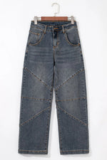 Exposed Stitching Loose Straight High Waist Jeans