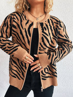 Zebra Print Zip Up Cardigan