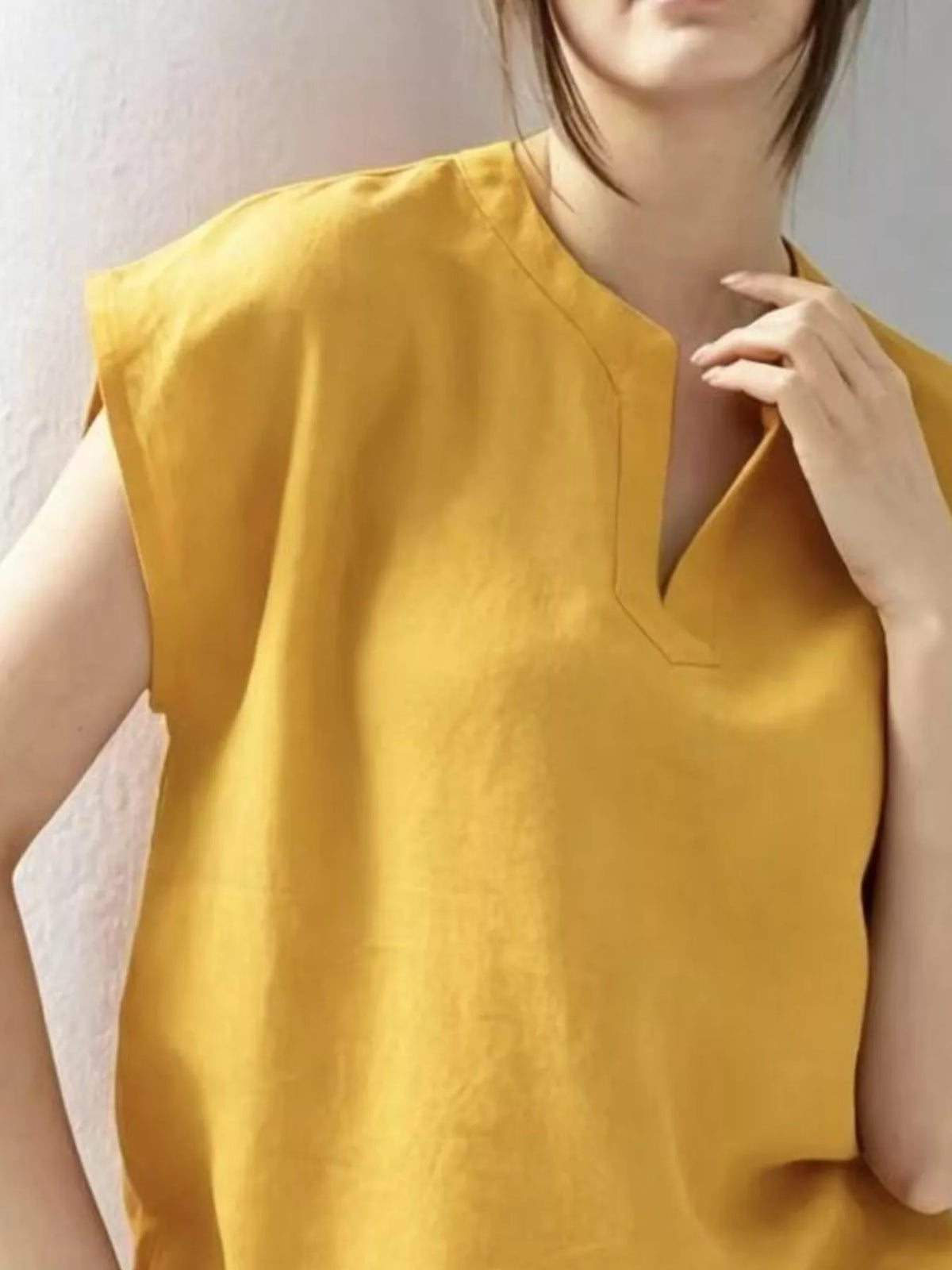 Notched Cap Sleeve Blouse
