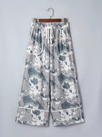 Camouflage Print Contrast Lace-up Raw Edge Pocketed Loose Pants