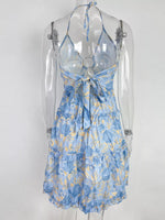Colorful Print Halter Neck Ruffle Mini Dress
