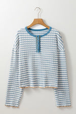 Striped Textured Knit Button Detail Top