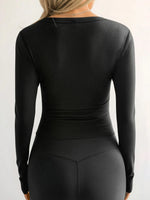 Ribbed V-Neck Long Sleeve T-Shirt