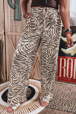 Multicolour Western Print Zebra Pattern Elastic Waist Pocket Pants