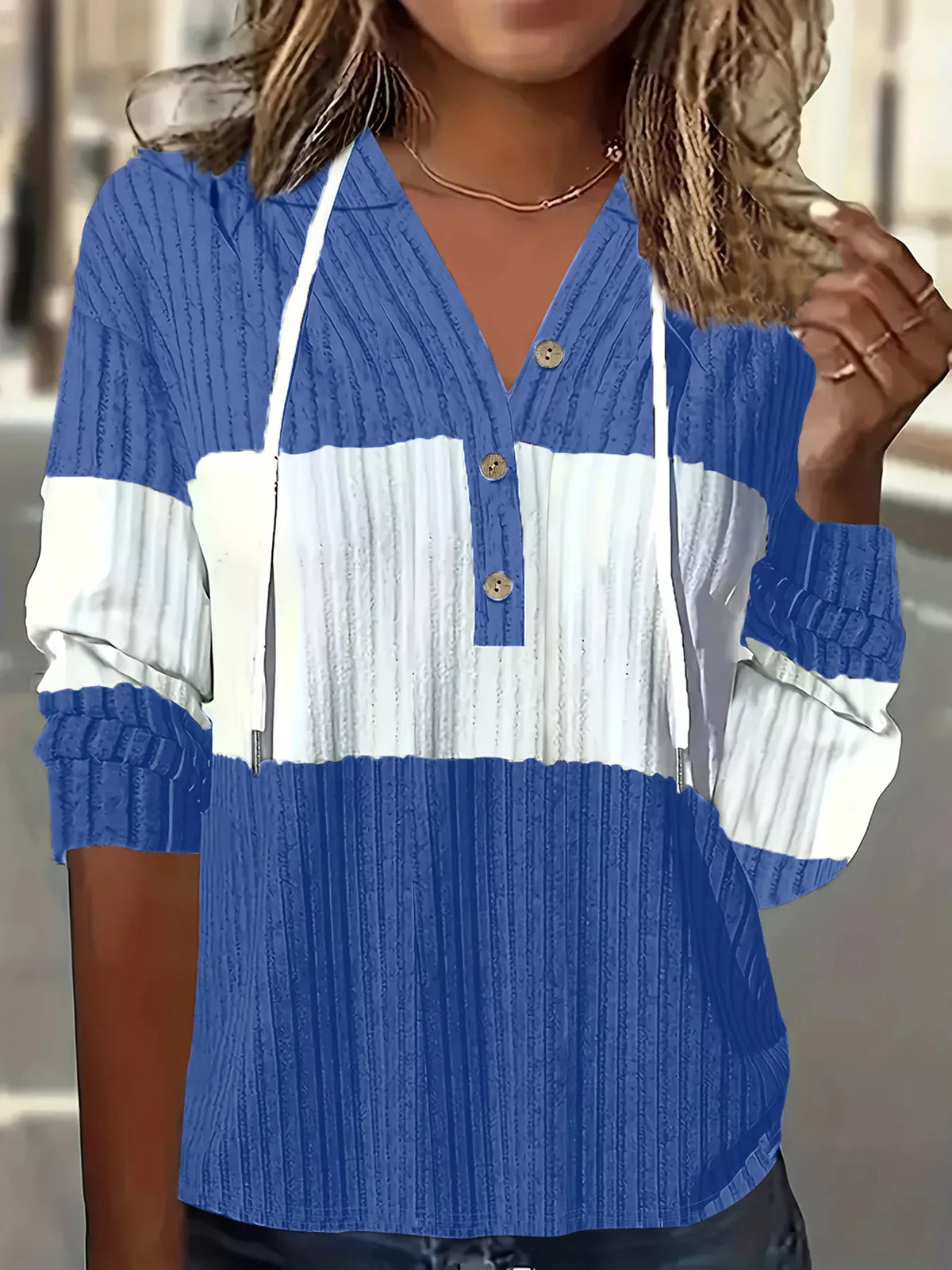 Color Block Drawstring Long Sleeve Hoodie