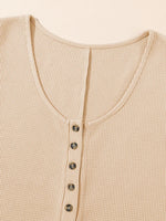 Waffle-Knit Half Button Sleeveless Romper with Pockets