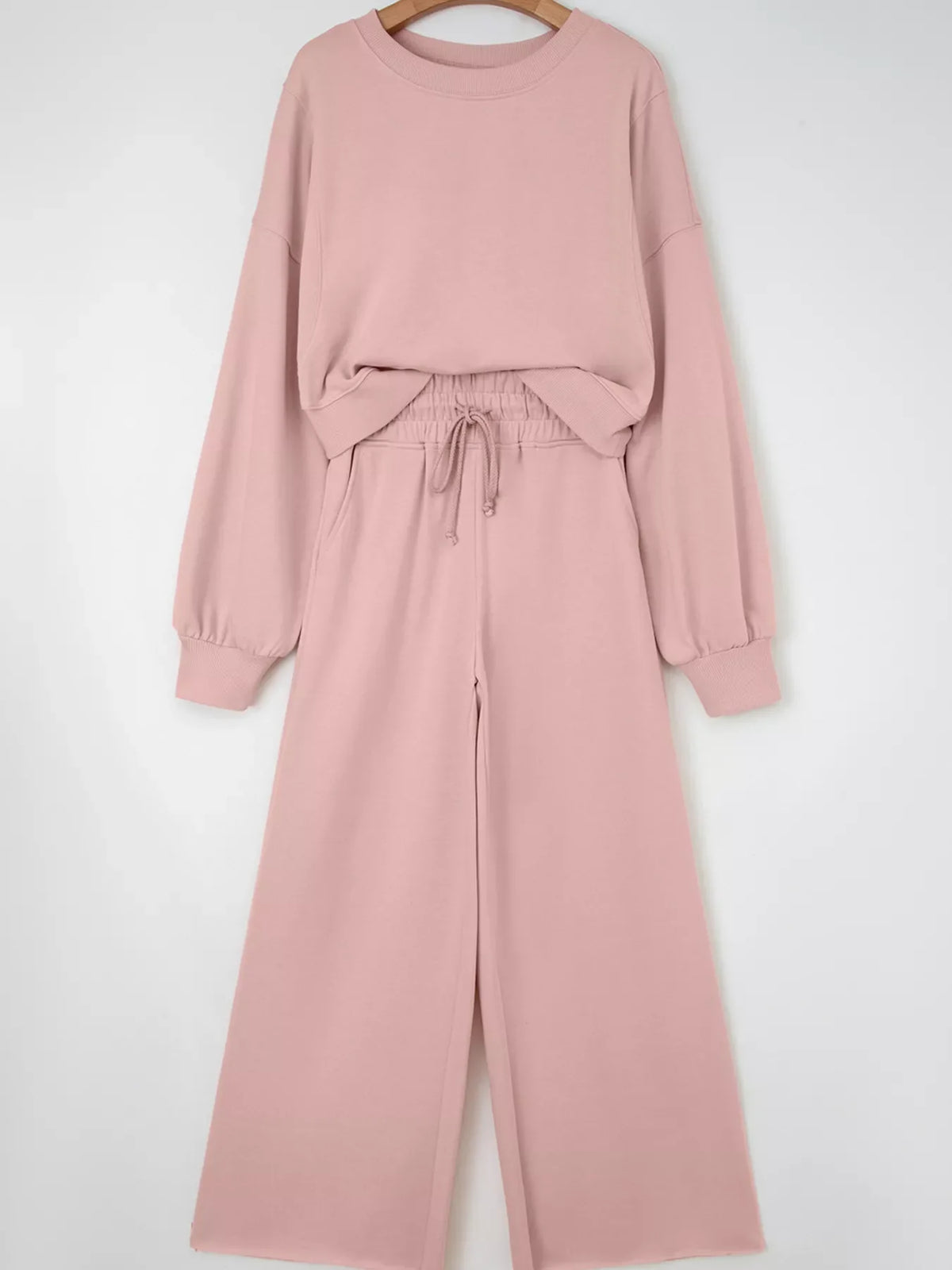 Drop Shoulder Puff Sleeve Crop Top and Drawstring Wide Leg Pants Set