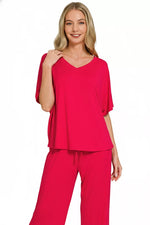 Zenana V-neck Oversized Top & Pants Set