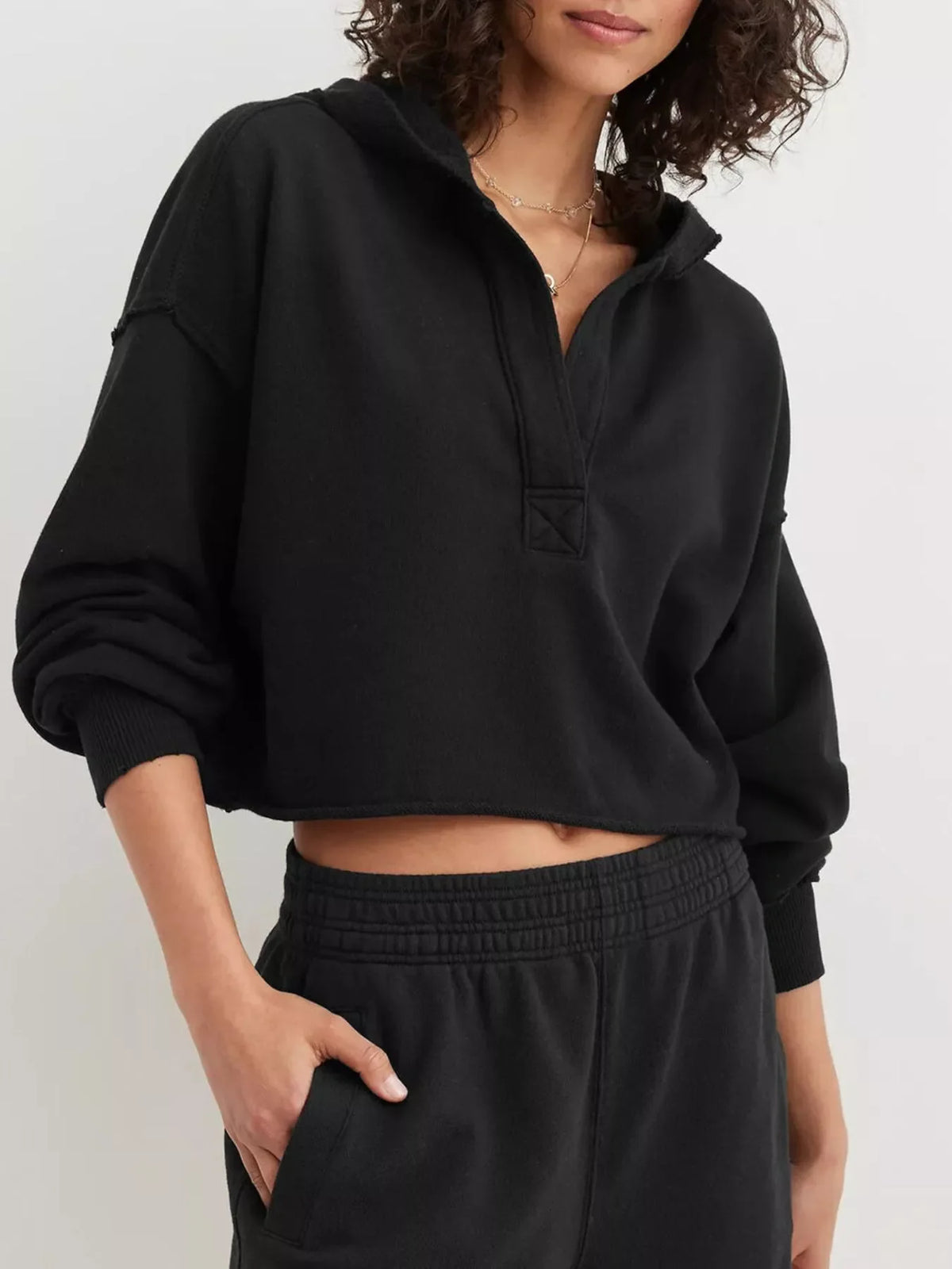 Exposed Seam Dropped Shoulder Hoodie