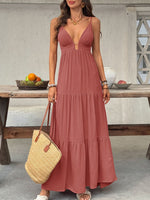 Deep V-Neck Tiered Maxi Dress