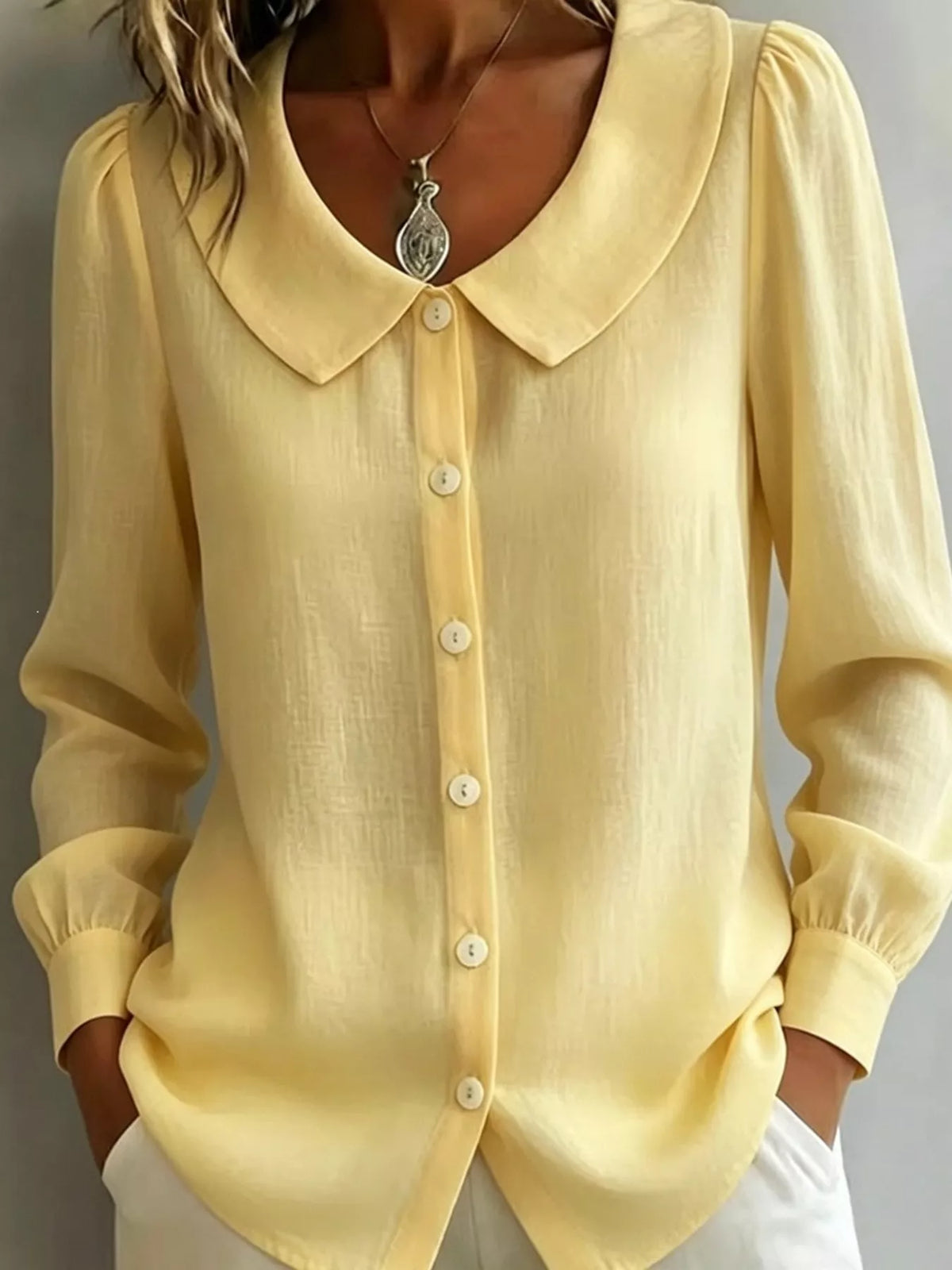 Full Size Peter Pan Collar Button-Down Shirt Plus Size