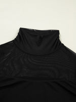 Sheer Mesh Patchwork High Neck Long Sleeve Top