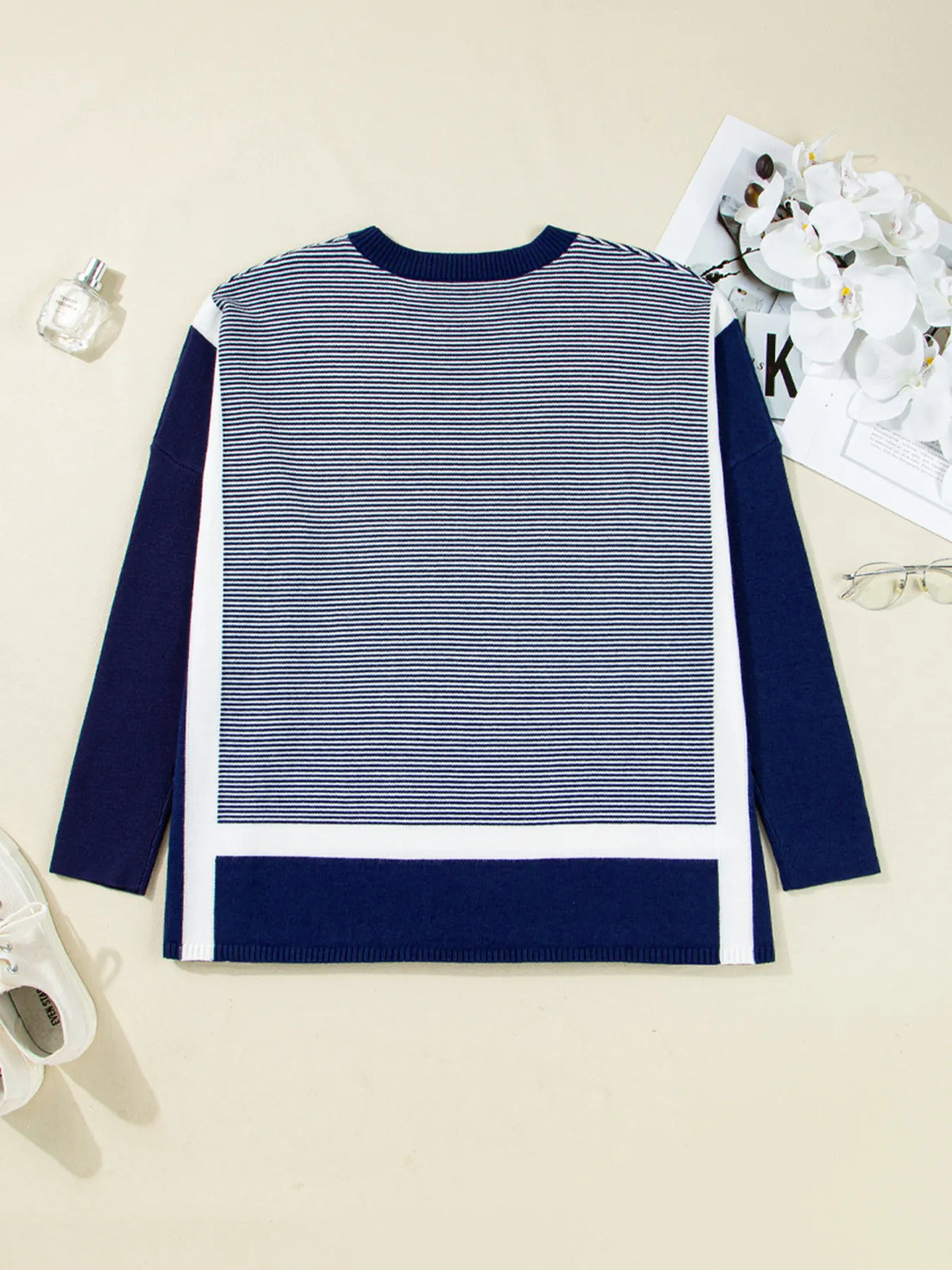 Stripe Dolman Oversize Tunic Sweater