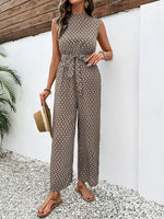Printed Mock Neck Sleeveless Jumpsuit