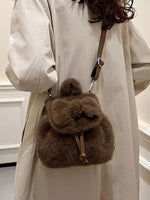 Fuzzy Plush Drawstring Backpack Bag