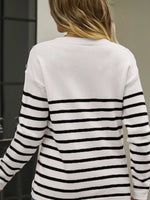 Nautical Striped Button Shoulder Knit Top