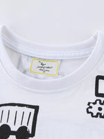Children's Construction Vehicle Print Crew Neck Short Sleeve T-Shirt
