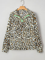 Leopard Print Contrast Striped V Neck Blouse